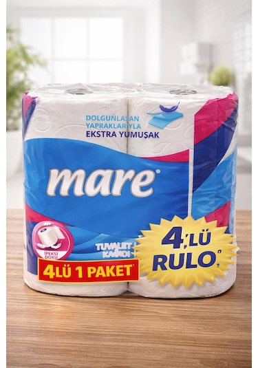 Mare Tuvalet Kağıdı 4 Rulo 1 Paket Ekstra Yumuşak Çift Katlı Dayanıklı Tuvalet Kağıdı