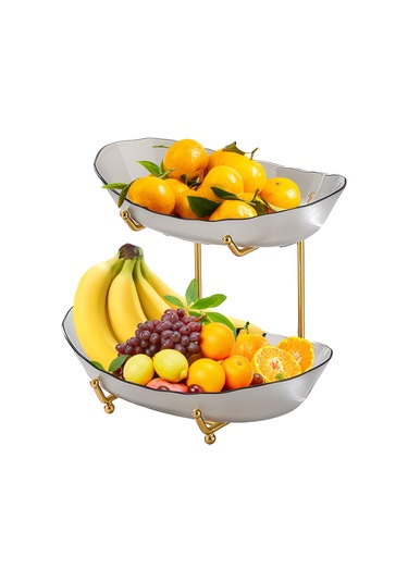 Xindoker Gri Akrilik Ve Demir 2 Katlı Mutfak Sepeti - Mevsim Meyveleri, Atıştırmalıklar Ve Tatlılar İçin Konforlu Sergi Rafı Gri