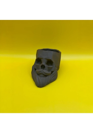 Sakallı Kafatası Kuaför Dekoru & Pratik Kalemlik - 3d Pla Baskı 10x16 Cm