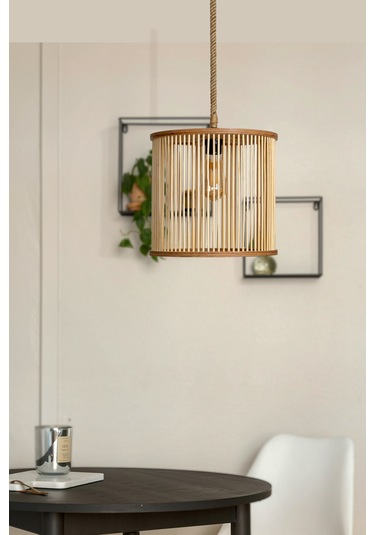 Rustik Bambu Serisi Selen Ahşap Sarkıt Avize Ahşap