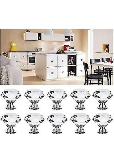 Kristal Kapı Kolları 10 Adet 30mm Şeffaf Cam Kulplu Dolap Çekmecesi