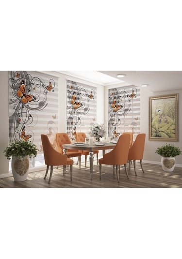 Dans Eden Kelebek Dijital Baskılı Piliseli Zebra Perde Diğer