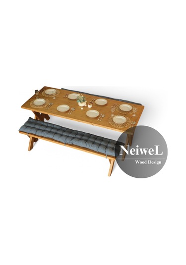 Neiwel Vera Doğal Ahşap Banklı Yemek Masası Takımı-100-300 Takım Açık Ceviz