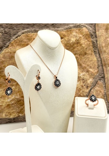 Elmas Montür Rosegold Damla Spor Gümüş Set Takım Rose Gold