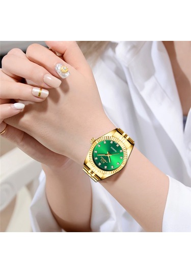 Springsun Kadınlar Klasik Kuvars Saat, Paslanmaz Çelik Kordon, Parlak İşaretçiler, 30m Su Geçirmez, Yeşil Dial, Günlük Ve İş Giyimi Altın - Beyaz