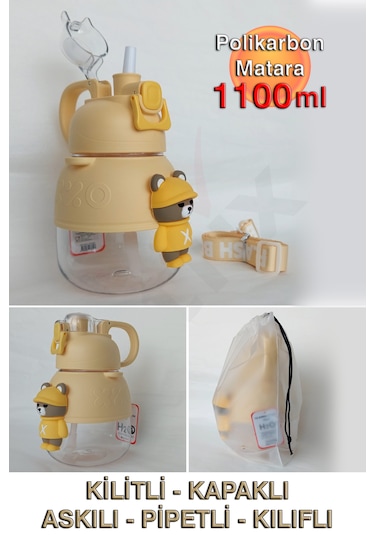 Polikarbon Figürlü Matara - 1100ml Sarı