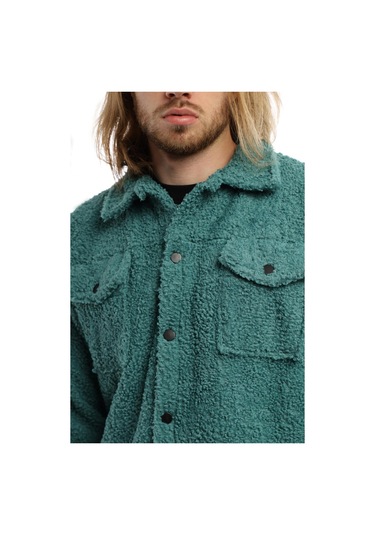 Erkek Kıvırçık Peluş Cıt Cıt Kapamalı Ceket Petrol