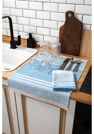 45x65, 2'li Kurulama Bezi, %100 Pamuk Yüksek Su Emici Mavi