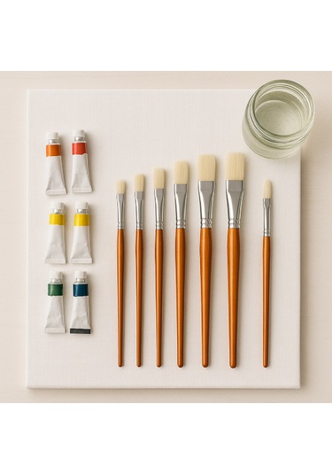 Hannah Profesyonel Domuz Kılı Kahverengi Yağlı Boya Fırçası Seti