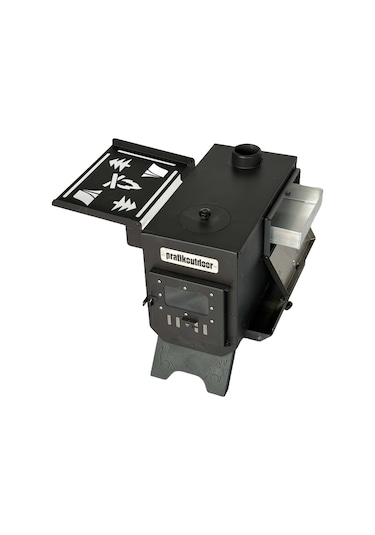 Kuzineli Kamp Ve Çadır Sobası Katlanır Ayaklı Kamp Sobası Çantalı Siyah