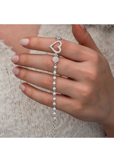 Artsmagazinmücevher Gümüş Zirkon Taşlı Kalpli Kadın Bileklik