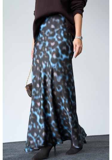 Uzun Saten Etek - Siyah-mavi Siyah - Mavi