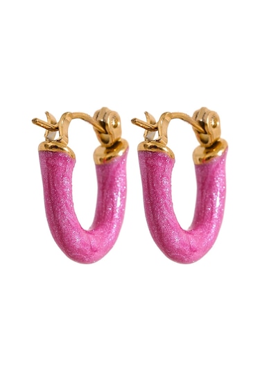 Gül Eetit 6 Renk Şeker Renkli Emaye Paslanmaz Çelik U Şekli Içi Boş Küçük Halka Küpe Sevimli Şık Trendy Takı Hediye 2023