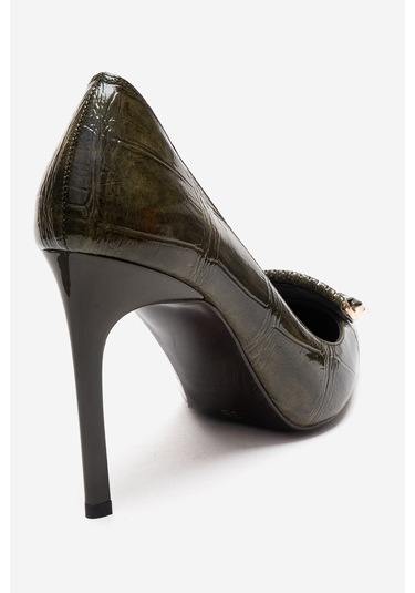 Luvishoes Guernı Yeşil Baskı Kadın Topuklu Ayakkabı Yeşil