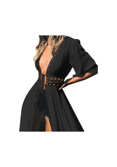 Siyah Popüler Mayo Örtüsü Tatlı Uzun Yüzme Havuzu İçin Hafif Mayo Örtüsü Oymak Siyah