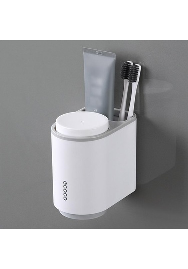 Gri Banyo Aksesuarları Seti Diş Fırçası Tutucu Diş Macunu Dispenseri Duvara Monte Diş Fırçası Bardağı Depolama Raf Diş Macunu Sıkacağı Gri