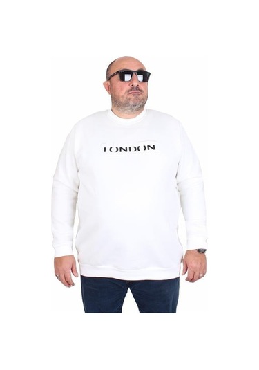 Starbattal Erkek Büyük Beden Sıfır Yaka 3ip Sweat London 24208 Ekru Ekru
