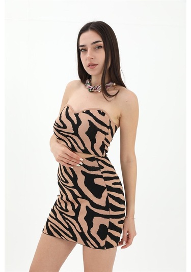 Zebra Desen Etek - Camel - Camel