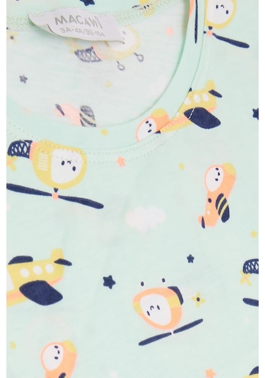 Breeze Kız Çocuk Pijama Takımı Renkli Helikopter Desenli 1.5-5 Yaş, Su Yeşili-su Yeşili Su Yeşili
