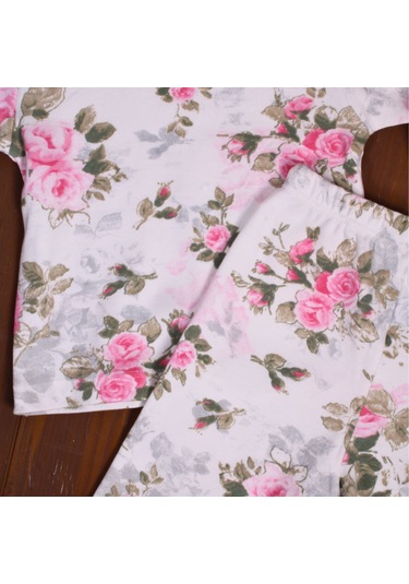 Büyük Çiçek Desenli Kız Bebek Eşofman Takımı %100 Pamuk Pembe