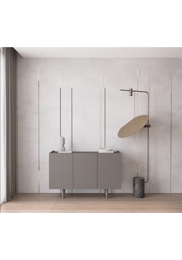 Enwood Capella Gri Mdf 3 Kapaklı Raflı 120 Lık Konsol