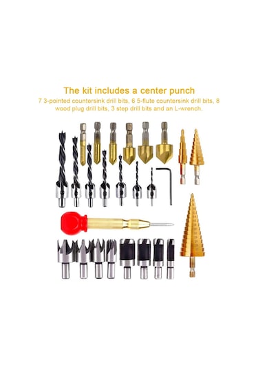 Hallow Ağaç İşleme Pah Delme Aracı Havşa Matkap Uçları 26 Adet