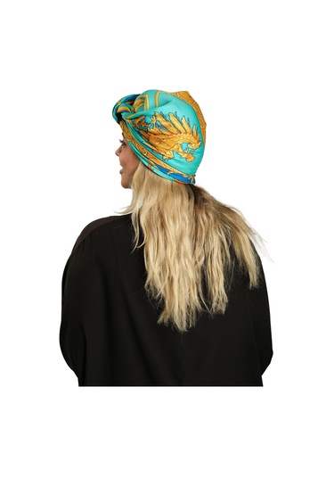 Çağla Yeşili Pratik Hazır Geçmeli Tesettür Bone İpek Desenli 2410 32 Çağla Yeşili