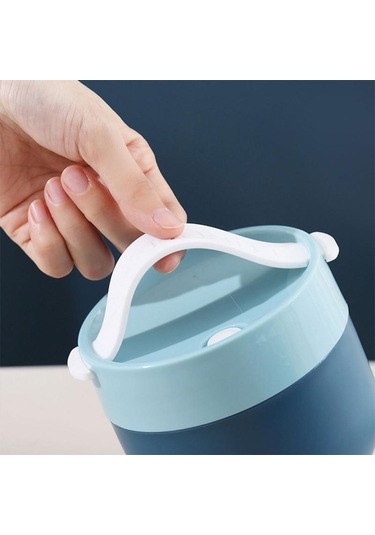 Mavi Taşınabilir Paslanmaz Çelik Çorba Bardağı Öğle Yemeği Kutusu Gıda Kapları Şekli Vakum Şişeleri Paslanmaz Çelik