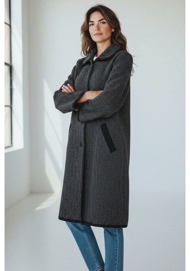 Kadın Önü Düğmeli Cepli Kalın Triko Hırka Vizon