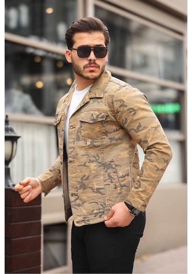 Koyu Haki Erkek Kot Ceket Çok Renkli