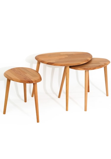 Naturel Masif Modern Doğal 3'lü Zigon Sehpa Seti