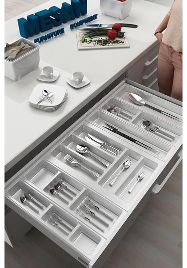 Mutfak Çekmece Içi Kaşıklık 94cm X 48cm Yanlar Ve Boydan 4cm Kesilebilir, Beyaz Beyaz