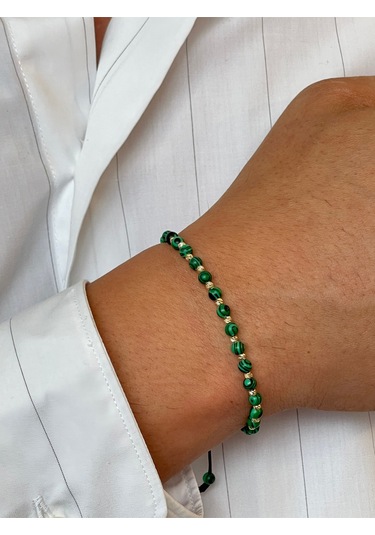 14 Ayar Altın Tamtur Dorikalı Malahit Taşlı Tasarım Şık Altın Bileklik Altın