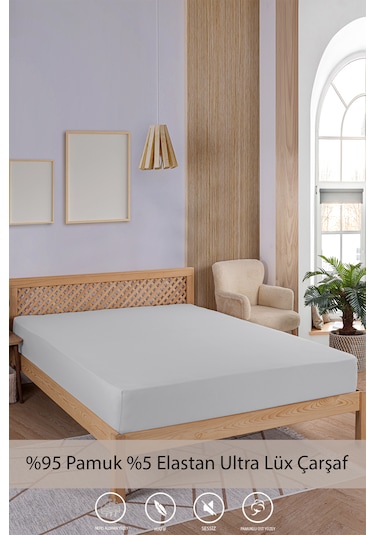 Penye-likralı Lastikli Çarşaf, 100 200 Tek Kişilik %100 Pamuk-elastan Örme Kumaş, 200 Gr/m²v Açık Gri