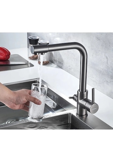 Mutfak Eviye Bataryası Dual Flow Aritma Çikişli Antrasit Gri