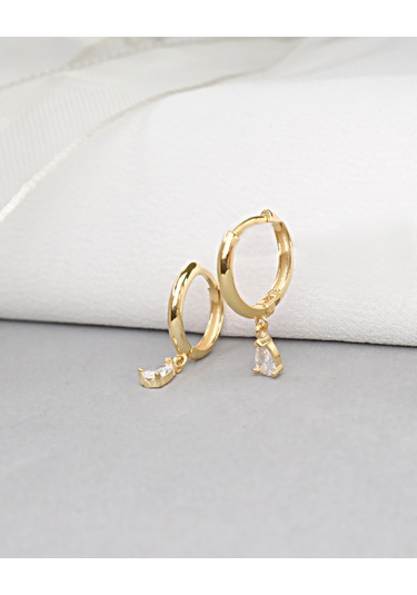 Brezza Lusso Jewelry 18k Serie Oro Damla Taşlı Minimal Kadın Gümüş Küpe