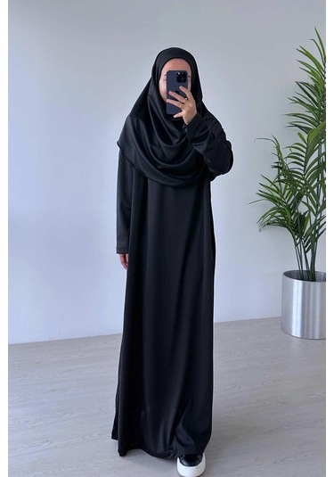Tek Parça Namaz Elbisesi - Siyah Siyah