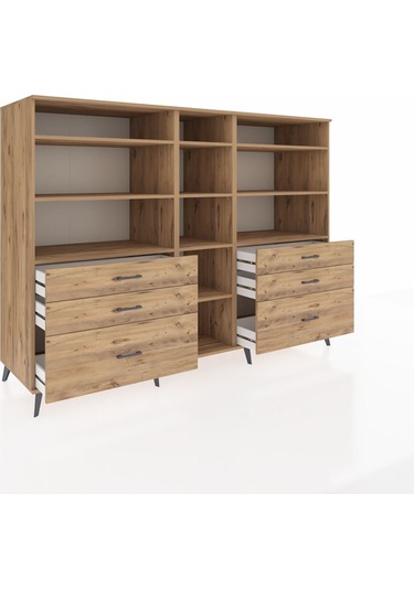 Kronos Dolap 10 Raflı 6 Çekmeceli 220x59x163 Çam-çam Çam-çam