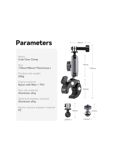 Telesın GP-HBM-001 Motosiklet Bisiklet Alüminyum Eylem Kamera Tutucu