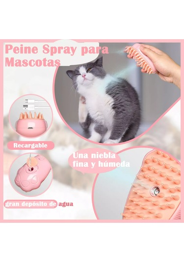 Hombey Kedi Köpek Saç Dökülmesini Azaltan Elektrikli Buhar Spreyli Fırça - Saç Çabuklanmasını Önleyen, Saçları Parlatıcı Kedi Ayak Desenli Pembe