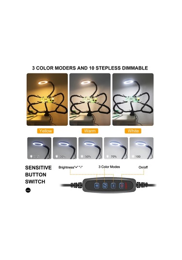 Xurunkeji Lehimleme Üçüncü El Aleti Yardımcı Eller Usb Şarj Edilebilir El Feneri 3x Büyüteç Lehimleme İstasyonu Kaynak Onarım Aleti B