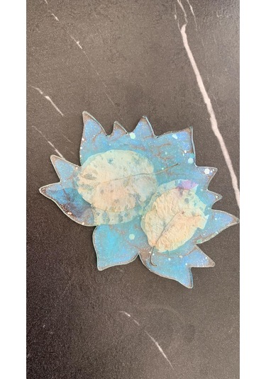 Su Mavisi Glitterli Begonvilli Lotus Çiçek Epoksi Bardak Altlığı Su Mavisi