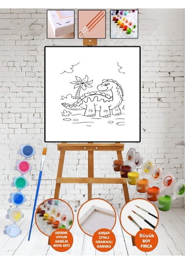 Kanvas Dinozor Boyama 25x35 Tuval Boya Seti Çocuk Hobi