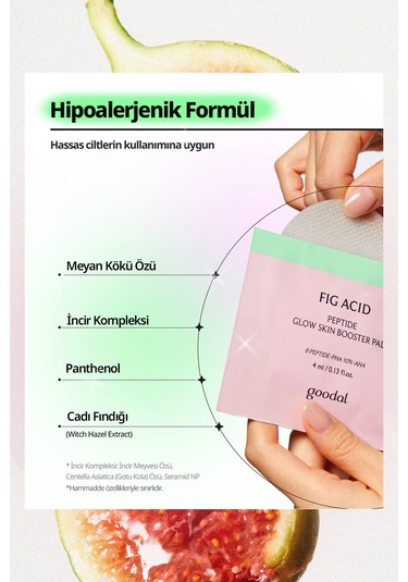 İncir Asidi İçeren Cilt Bakım Pedi 25 Adet Goodal Fig Acid Peptide Glow Skin Booster Pad