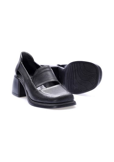 Hakiki Deri Kadın Kalın Topuklu Ayakkabı 217za758-02 Siyah