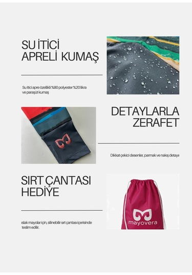 Mayovera Kapalı Mayo - Çizgili Renkler Çok Renkli