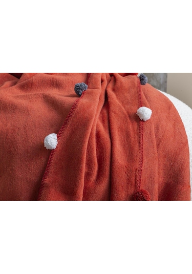 Aksu Tek Kişilik Ponponlu Pike Battaniye 150x200 Kiremit