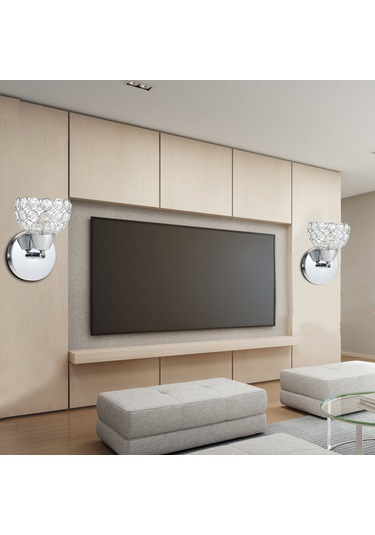 Hangfox Modern Gümüş Kristal Duvar Lambası - E26 Soketli, 110v-130v, Metal Ve Kristal Malzeme, Montaj Aksesuarları Dahil Gümüş