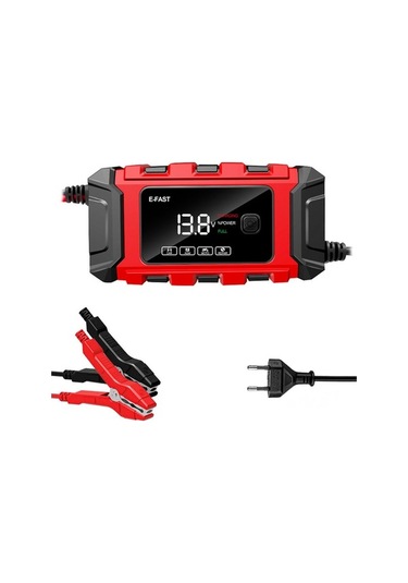 E-fast Tk-360 Akıllı Motor Ve Araç Şarj Cihazı - 12v/6a Hızlı Şarj, Tam Otomatik, Kırmızı, Avrupa Fişi