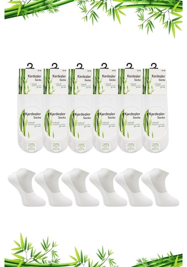 Bambu Erkek Babet Beyaz Çorap Dikişsiz Görünmez Kaydırmaz Topuk Silikonlu 6 Lı Paket Beyaz